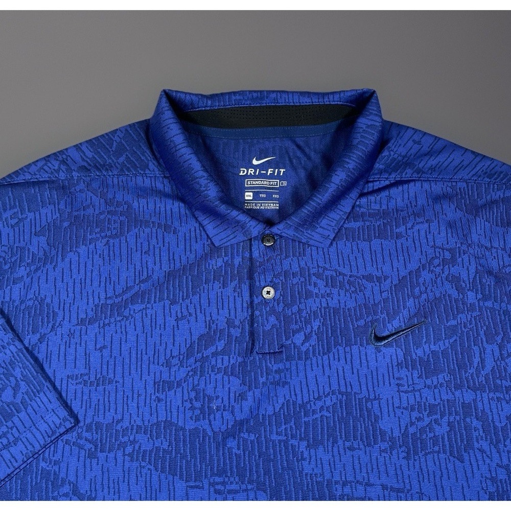 Nike Dri-Fit Vapor Jacquard Golf Polo Shirt Men 2XL Blue Mountain Knit-EUC